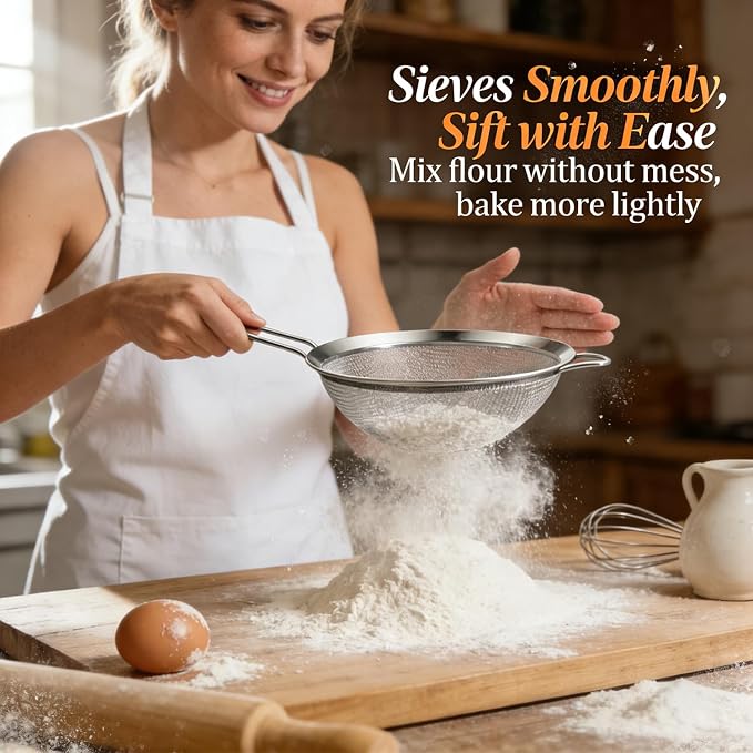Anaeat Fine Mesh Strainers - Premium Stainless Steel Colander Sieve Sifters, with Durable Mesh and Sturdy Handle, Excellent for Sifting Dry ingredients, Flour, Pastas, Rice, Tea (9.45"）