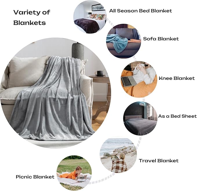 Grey Fleece Plush Throw Blanket 50"x60"for Couch Sofa Fuzzy Cozy Flannel | Super Soft Lightweight Microfiber Blanket for Bed Chair bedroom Home Decor All Season,Birthday Gifts for Women Mom Adult