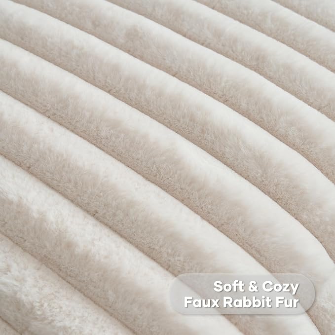 FUTEI Pack of 2 Faux Fur Throw Pillow Covers 22x22 Inch, Light Beige | Fluffy Faux Rabbit Fur Front/Premium Velvet Back,Hidden Zipper,Machine Washable,Non-Shedding,Colorfast,Insert Not Included.