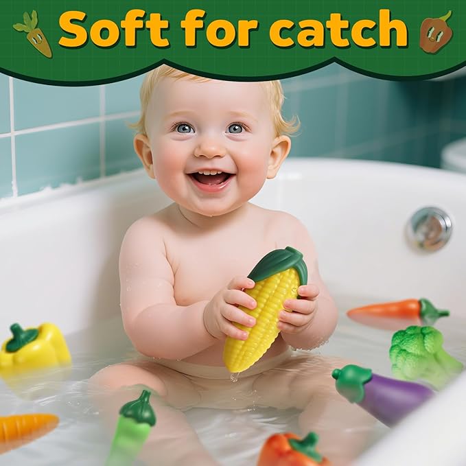 Bath Toys for Kids Toddlers,No Hole Bathtub Toys Veggies Toddler Bath Toys,Soft Creative Vegetable Pretend Play Food Baby Bath Toy