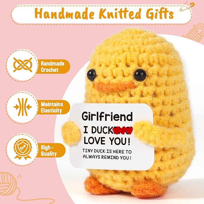 MBL Birthday Gifts for Girlfriend Her - I DCUK Love You, Handmade Crochet Cute Duck Birthday Christmas Stocking Stuffers Xmas for Women BF Girlfriend