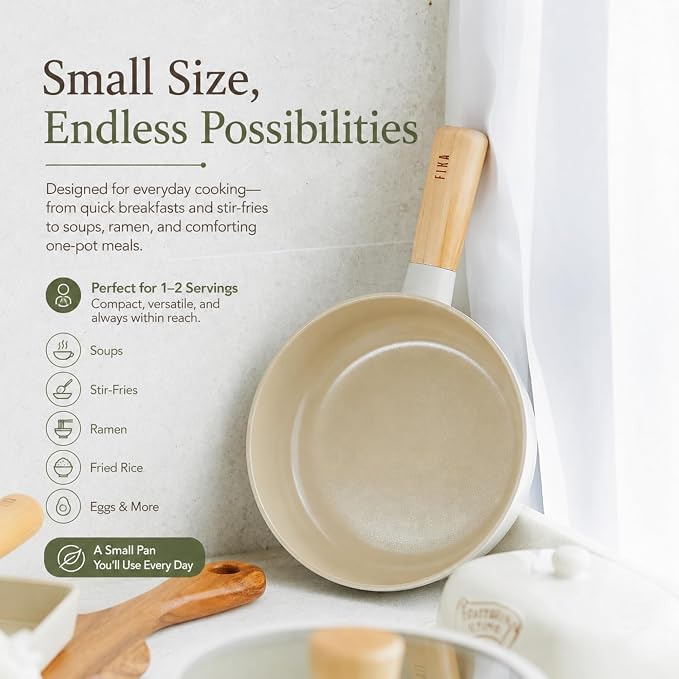 Neoflam FIKA 4-Piece Mini Cookware Set for 1–2 People, Includes Egg Pan, Petit Wok and Small Pot with Shared 18cm Glass Lid, Ceramic Nonstick, Induction Compatible, All Stovetops, Made in Korea