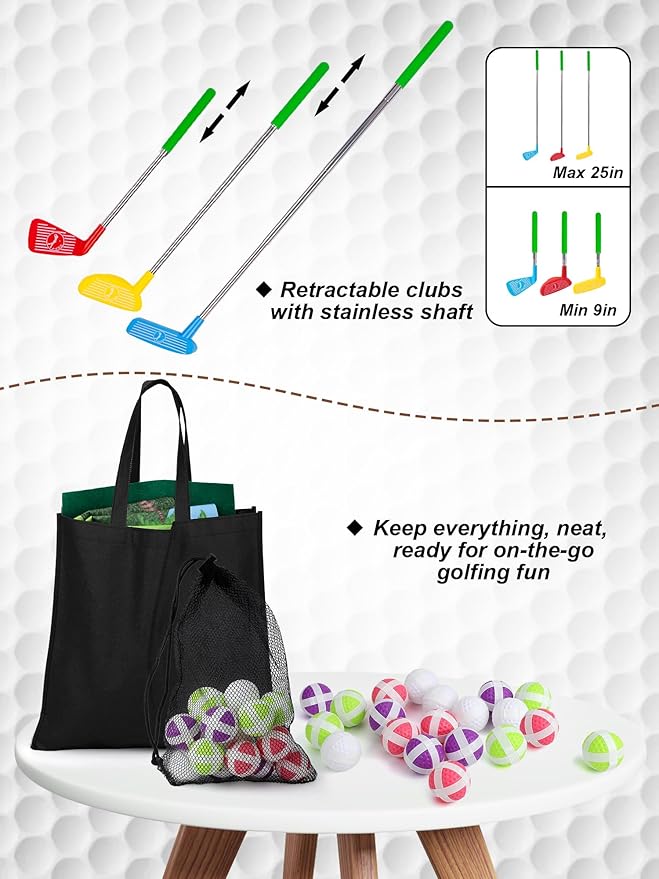 Liberry Kids Golf Set for 3 4 5 6 7 Years Old Boys Girls, Golf Chipping Game with Mat, Sticky Balls, Retractable Clubs, Storage Bag, Indoor Outdoor Sports Toy Gift Toss Game