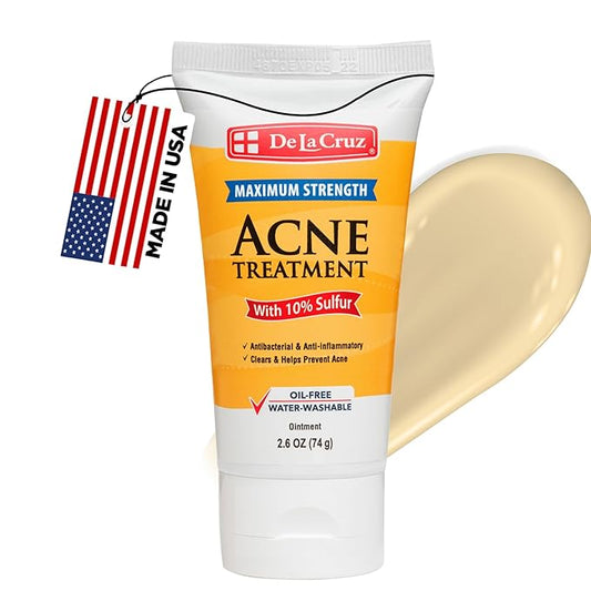 De La Cruz Sulfur Ointment - Cystic Acne Treatment for Face and Body - Daily 10 Min Spot Treatment Mask - Safe and Effective Game Changing Hormonal Acne Treatment that Clears Up Pimples - 2.6 OZ Tube
