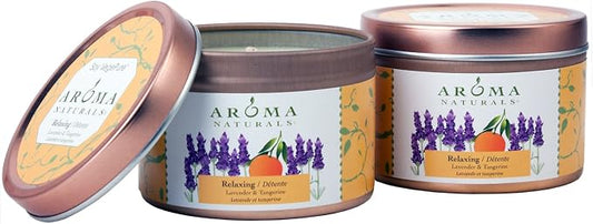 Aroma Naturals Tin Candle Essential Oil Natural Soy Scented, Lavender and Tangerine, 2 Count