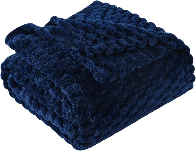 Blue Throw Blanket 60"×80" Gifts for Mom Fuzzy 3D Jacquard Decorative | Flannel Fleece Super Soft Plush Cozy Blanket for Couch Sofa Chair Lightweight