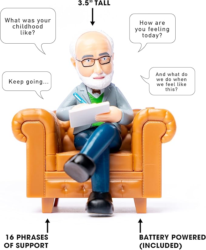 NPW Desktop Therapist, Novelty Prank Gift for Kids & Adults, Funny Sound Machine with 16 Sound Phrases of Emotional Support, Batteries Included