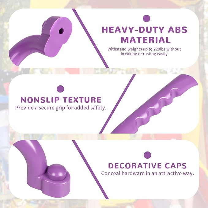 TOPNEW 4Pcs Kids Playground Safety Handles -Swing Set & Climbing Frame Hand Grips, Multi-Color Plastic Grab Bars for Outdoor Playhouse, Jungle Gym, Climbing Frame (Purple)