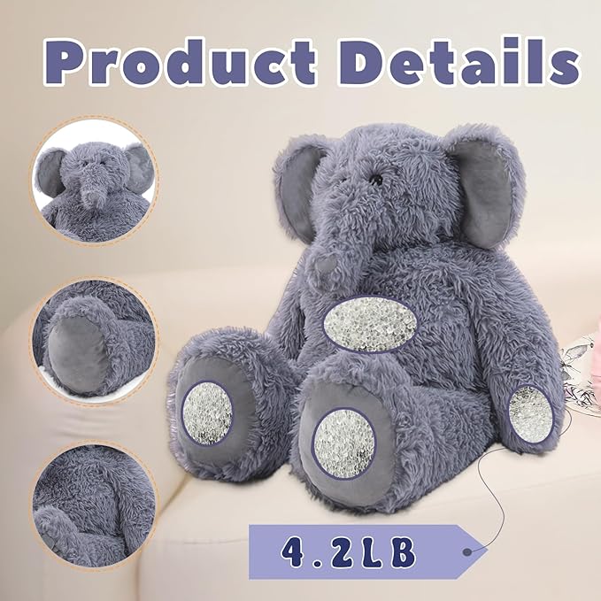 4.2 lbs Elephant Weighted Stuffed Animal 24in, Stuffed Elephant Plush for Adult, Kids, Weight Plush Animal Pillow Gifts on Christmas, Birthday, Valentine's Day