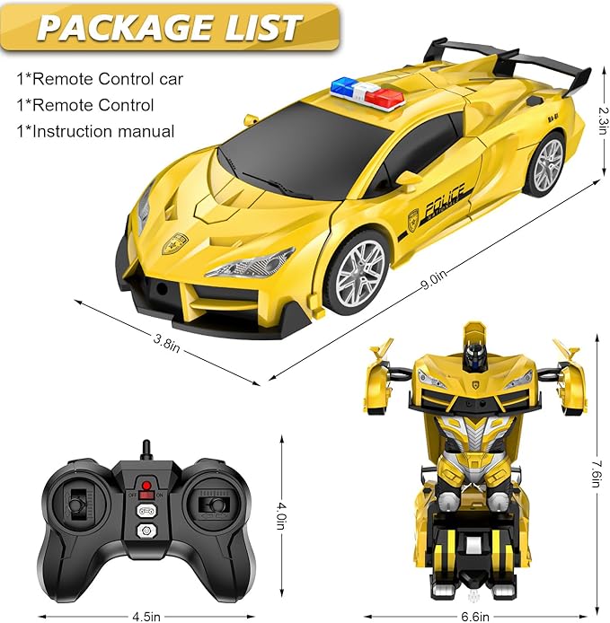 Remote Control Car for Kids Rc Cars for Boys,One Button Transformation to Robot with Flashing Light 2.4Ghz Transforming Car 1:18 Scale for Kids with 360 Degree Rotating Drifting