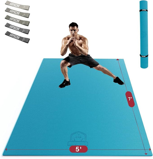 HAPBEAR Large Exercise Mat-7'x5'/6'x8'/6'x9'/6'x10'/6'x12'x8mm(1/3"),Non-Slip, Ultra Durable, Thick Workout Mat for Home Gym Flooring Cardio, Yoga for Fitness, High-Density, Shoes-Friendly
