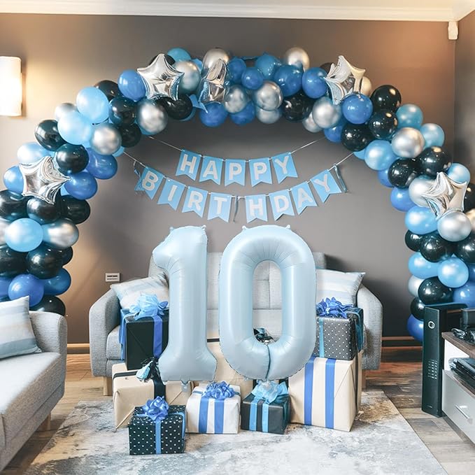 Light Sky Blue Number 0 Balloon, 40'' Pastel Matte Powder Blue Foil Balloons, Globos De Numeros Grandes, Large Mylar Helium Number 0 Balloon for Birthday Party Decor Baby Shower Anniversary Decoration