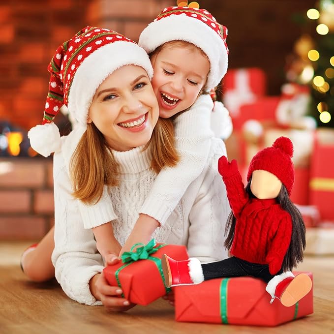 6 pcs Christmas 18 Inch Doll Clothes and Accessories Winter Outfits Set with Sweaters Trousers Hats Shoes Gloves Scarfs for 18 Inch Doll (Red)