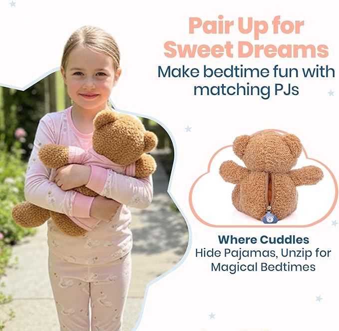 Zip N' Bear Soft Plush Teddy Bear Stuffed Animal with Swan Slumber Pajamas - Zippy The Bear Cute Cuddly Plush Toy, Perfect Sensory Teddy for Kids, Toddlers - Adorable Gift & Bedtime Companion