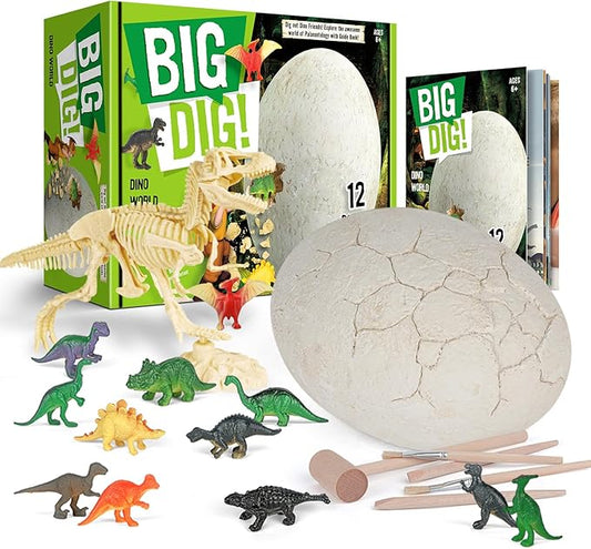 Big Dig Dinosaur Excavation Kit, 12 Dinosaur Figures with Digging Tools, Educational STEM Toy, Ages 6+