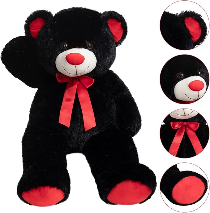 Big Teddy Bear Stuffed Animal Giant Teddy Bear Plush with Red Ribbon Bow Valentine's Day Plush Toy Gift for Girlfriend Bride 36 inch Black