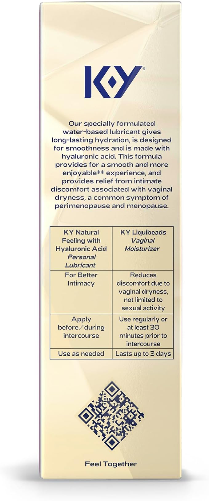 K-Y Natural Feeling with Hyaluronic Acid, Water Based Lube for Sex, Sex Toy & Anal Lube, Non-Sticky & pH-Friendly Personal Lubricant, Condom-Friendly, Travel Size, 2.5 Fl Oz