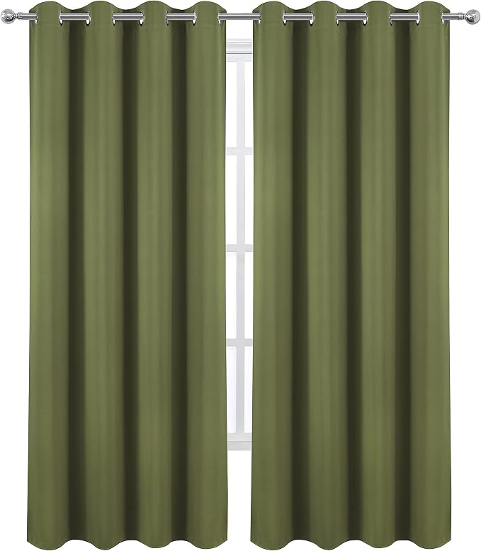 LEMOMO Olive Blackout Curtains/52 x 95 Inch/Set of 2 Panels Thermal Insulated Room Darkening Curtains for Bedroom