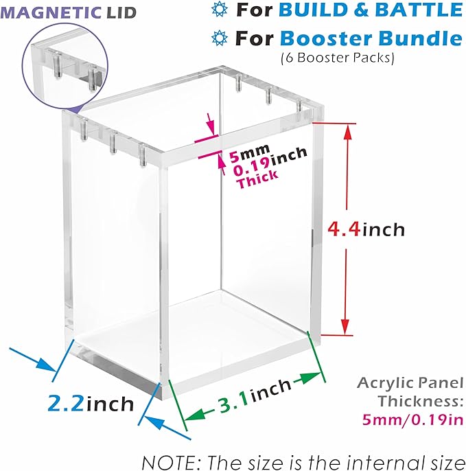 2 Packs Acrylic Magnetic Case for Booster Bundle/BUILD & BATTLE With Magnetic Lid Clear Display Box For Booster Bundle(NOT Compatible NEW Booster Bundle) Protector Acrylic Storage Container
