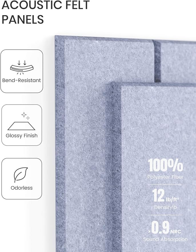 Fluxynara 48" x 36" Large Felt Bulletin Board, Soft Periwinkle | 12 Pack Cork Board Alternative with 60 Safe Adhesive Tabs, Pin Boards for Wall Decor, Home, Office, Classroom,Dorm