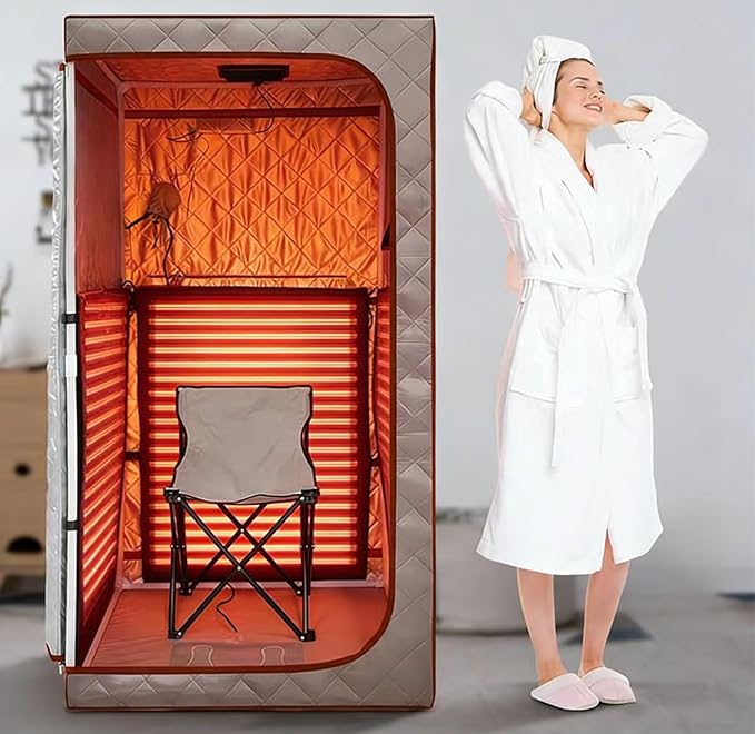 Portable Full Size Infrared Sauna, Personal Sauna for Home Spa, Home Spa Tent with Remote Control, Heating Foot Pad, Foldable Reinforced Chair, Detox Therapy (L 33.8" x W 33.8" x H 66.5")