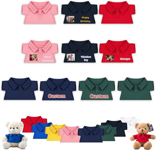 10 Pcs Personalized Teddy Bear Clothes with Text Photo, Custom Stuffed Animal Clothing Fit 8-16 inch Stuffed Bear Clothes for Teddy Bears, Doll Clothing Make Your Own Plush Doll Shirt