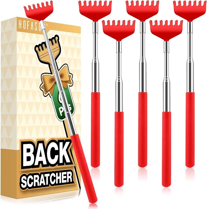 HOFASON 6 Pack Back Scratcher, Stocking Stuffers for Men Adults Women Teens, Christmas Small Bulk Gifts for Men Women Teens, White Elephant Gag Birthday Gifts, Party Favors Prizes for Adults (Red)