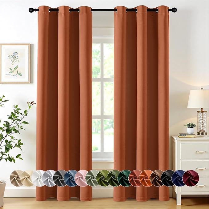 MIULEE Fall Blackout Curtains for Bedroom 2 Panels 40 x 84 Inch Long Rust | Thermal Insulated, Living Room Darkening Grommet Drapes, Noise Reducing, Light Blocking Window Treatments