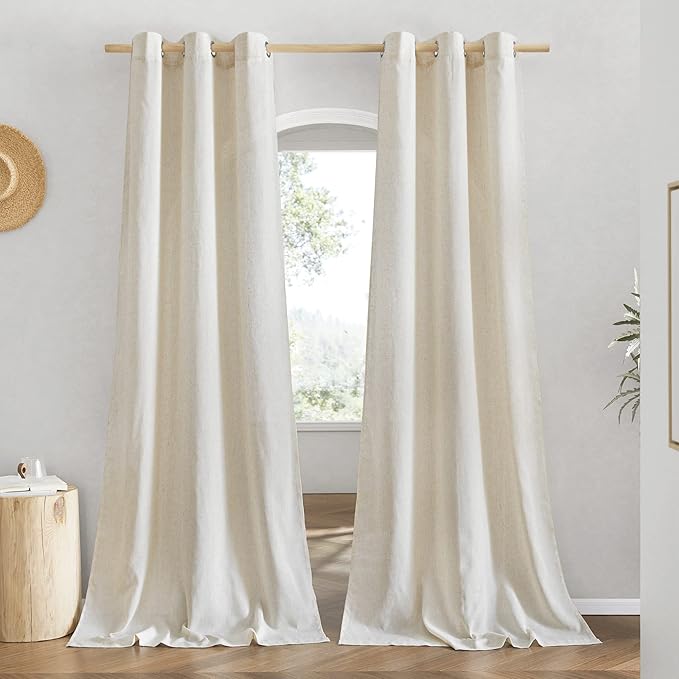 NICETOWN Linen Polyester Curtains for Windows 90 inch Long, Grommet Semi Sheer Vertical Drapes Privacy Added with Light Filtering for Doorway/Living Room, Natural, W42 x L90, 2 Piece