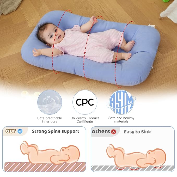 Baby Lounger for Newborn, Bionic Design Baby Lounger, Soft Organic Cotton Breathable Lounger for Infants 0-24 Months (Blue)