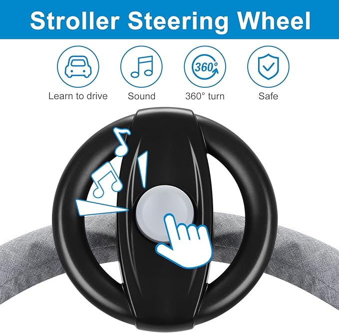 Accmor Stroller Steering Wheel Toy, Pretend Driving Simulated Steering Wheel for Stroller Shopping Carts Universal Detachable Funny Toy Attachment Accessories