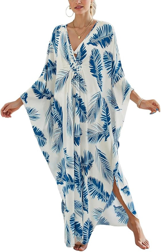 Mumu Dresses for Women Plus Size, Bohemian Kaftan Beach Cover Up Long Maxi Nightgown Soft Loungewear