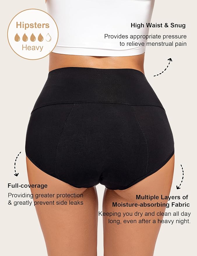 ECO PERIOD Heavy Flow Period Underwear for Women Leakproof Period Panties | Menstrual Underwear for Teen, All-Day Long - Overnight Protection, Women's Postpartum High Waist Brief, Absorb up to 50ML