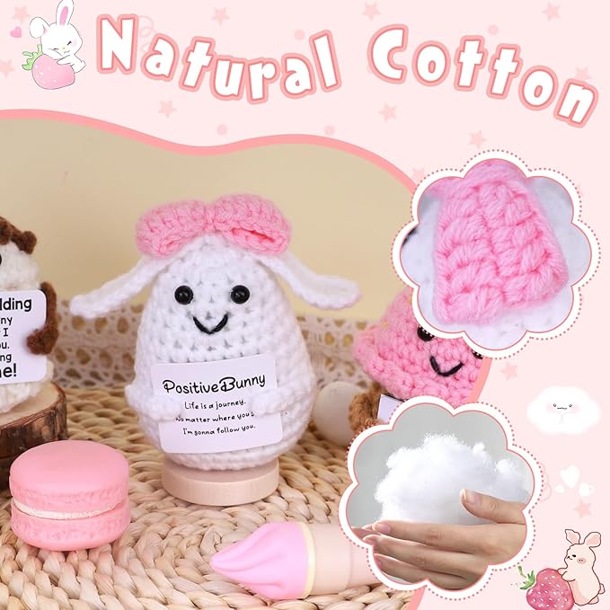PARTY TONIGHT Cute Funny Positive Bunny Inspirational Gifts, Knitted Emotional Support Crochet Bunny Cute Positive Crochet Animals Creative Knitted Birthday Christmas Girls Gifts