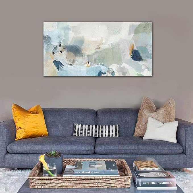 Abstract Canvas Wall Art Contemporary Teal Abstract Pictures Painting Modern Bluish Green Canvas Prints Turquoise Artwork Wall Decor for Living Room Bedroom Home Office Wall Decoration 24x48in