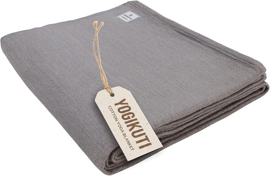Yogikuti Iyengar Cotton Yoga Blanket Set of One – Thick Handwoven Yoga Blankets for Restorative Yoga, Meditation & Pranayama – Premium Cotton Yoga Blanket for Support & Comfort in Pranayama (Gray)