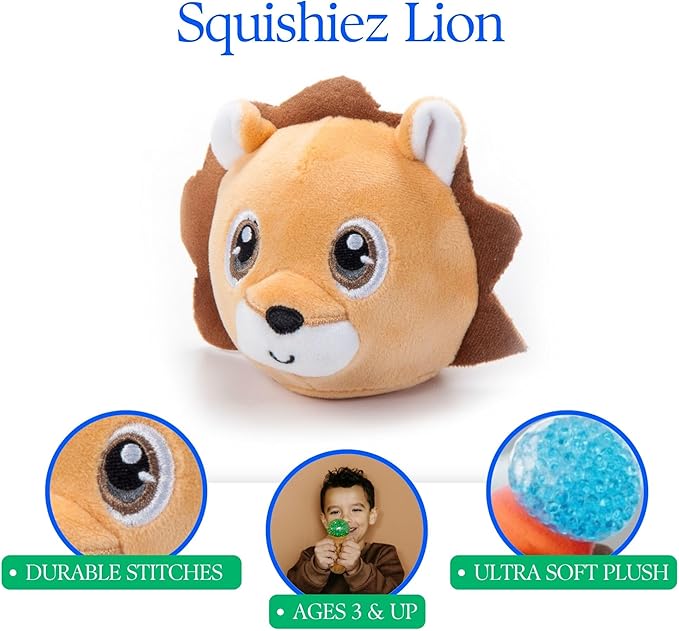 The Petting Zoo Lion Stuffed Animal Plushie, Gifts for Kids, Squishiez Wildlife Animal Squeeze Toy, Brown Lion Plush Toy, 3 inches