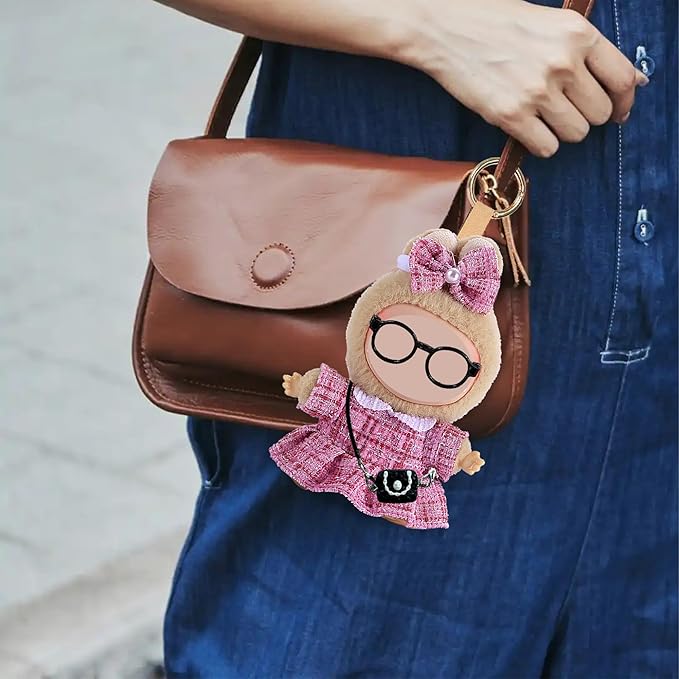 Fashion 17cm Chic Doll Clothes Accessories Set Include: 1 Hairpin, 1 Dress, 1 Glasses, 1 Bag and 1 Shoes for Dress up Your Dolls (Doll Not Included), Chic #Pink