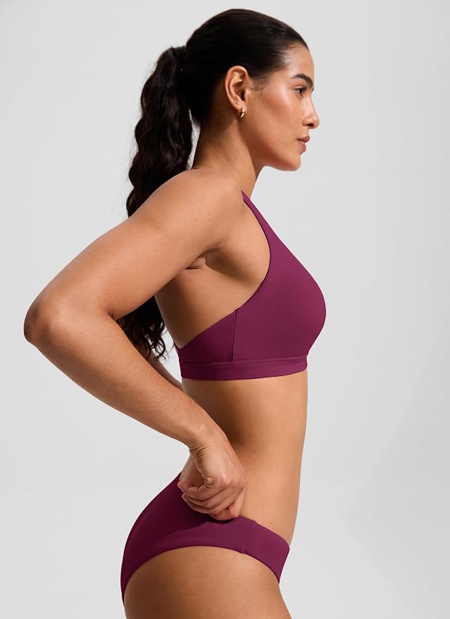 CRZ YOGA Twist Front Cut Out Bikini Tops for Women - Padded V Neck Spaghetti Strap Criss Cross Swim Bathing Suit Bra