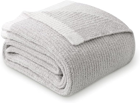 MH MYLUNE HOME Ultra Soft Ribbed Throw Blanket Plush, Gray, 60"x80" | Reversible Fleece Throw Blanket, Comfy Fluffy Fuzzy Plush Blanket Throws for Couch Sofa Bed, Cozy Blankets for Women Gift