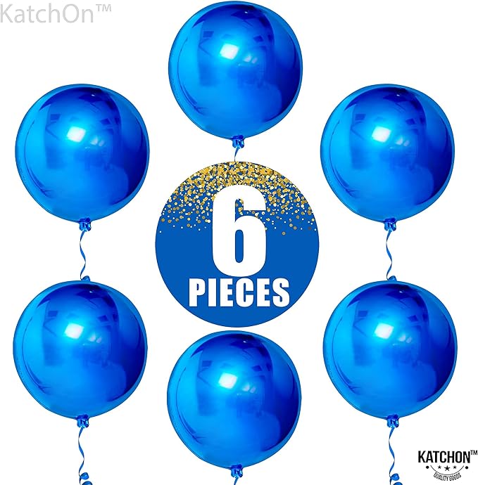 KatchOn, Large Blue Mylar Balloons - 22 Inch, Pack of 6 | Royal Blue Metallic Balloons for Ramadan Decorations | Eid Decorations, Birthday, Gender Reveal, Baby Shower, Under The Sea Party Decorations