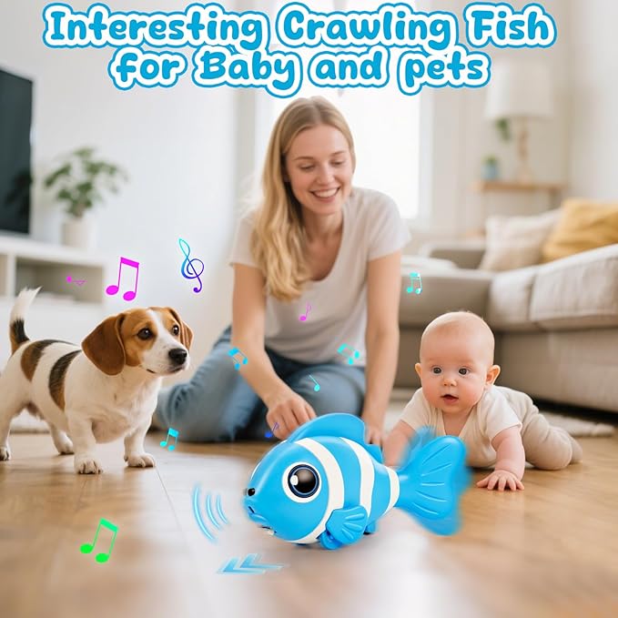 Crawling Fish Baby Toys, Novelty Tummy Time Toys for Babies 6-12 Months, Magic Swinging Fish Music Crawling Toys for Infant Toddler 12-18 Learning Crawl Walking Dancing 1st Valentines Days Gift