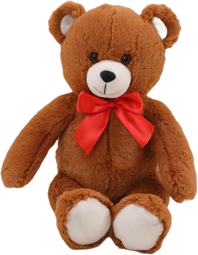 Plushland 15" Sitting Brown Fluffy Bear with Bowknot - Soft Plush Teddy Bear for Kids & Adults - Cuddly Stuffed Animal Gift for All Ages - Adorable Sitting Bear for Home & Nursery Decoration (Brown)