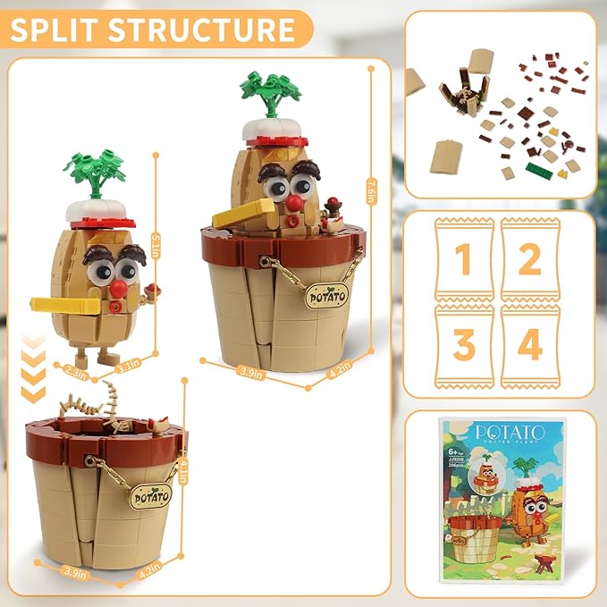 Potato Model Building Set - Creative Potted Plant Building Blocks Toy for Kids & Adults, Compatible with Lego, DIY Home & Office Decor, Ideal Gift for Birthday, Christmas (JJ9208)