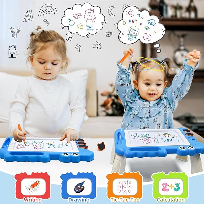 AiTuiTui Magnetic Drawing Board Toddler Toys with Legs for 2 3 Year Old Girls Boys, Sketch Writing Doodle Pad Age 2-4 Travel Games, Educational Learning Kids Toys for Toddlers Birthday (Blue)