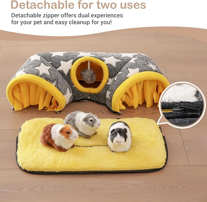 Avont Guinea Pig Hideout Tunnel, Small Animal Hideaway Play Tube Toys with Curtains, Soft Sleeping Bed House for Dwarf Rabbits Chinchillas Hamsters Hedgehogs Ferrets Bearded Dragons and Rats -Star