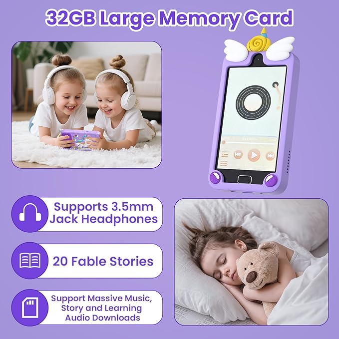 Kids Smart Phone for Girls, 4.0" Touchscreen Toddler Learning Play Toy Phone with Dual Camera, Birthday Gifts for Age 3 4 5 6 7 8 Year Old Kids Cell Phone, Game, Music Player, 32GB Card Purple
