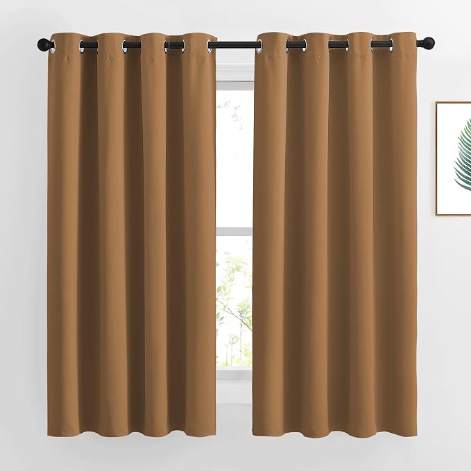 NICETOWN Gold Brown Curtains for Living Room, Grommet 50% Blackout Thermal Insulated Window Treatment Solid Sound Reducing Drapes for Bedroom/Nursery, Set of 2, W46 x L63, 2 Panels