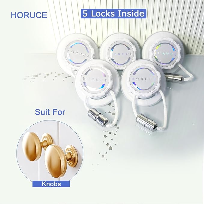 5 Pack Reusable Cabinet Locks Baby Proofing For Knobs, Length Adjustable Child Safety Locks, Easy to Use Safety Child Locks No Drill No Screws No Adhesive No Magnets No Tools. (White)