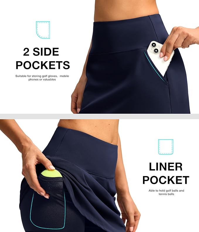 16'' Skorts for Women with 4 Pockets Athletic Tennis Golf Skirt | Built-in Shorts, High Waisted, Stretchy, A Line, Casual, Pickleball, Skort